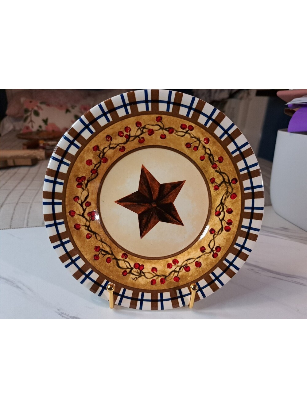 Vintage 2011 Yankee Candle Rustic Country Fall Ceramic Candle Plate 8"